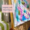 Framed Abstract Canvas Wall Art, Colorful Modern Painting in Gold Float Frame, Pink Blue and Green Artwork for Living Room, Bedroom or Office, 16x20