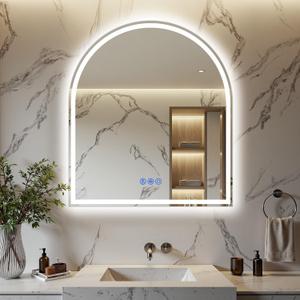 34"x30" Arched LED Bathroom Vanity Mirror with lights, Frameless Mirror