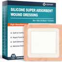 Ceeport Silicone Super Absorbent Wound Dressings 5" x 5", Adhesive Border Bandages for Heavy Exudate, Leg Ulcers, Bed Sores, 10 Pack, 3.35" 3.35" Absorbent core