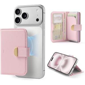 ESR Aura Clutch for MagSafe Wallet for Women, 5-Card Holder, RFID Blocking, MagSafe Sticker Included, Magnetic Wallet for iPhone 17/16/15/14/13/12 Series (not mini) and Select Samsung Devices, Pink