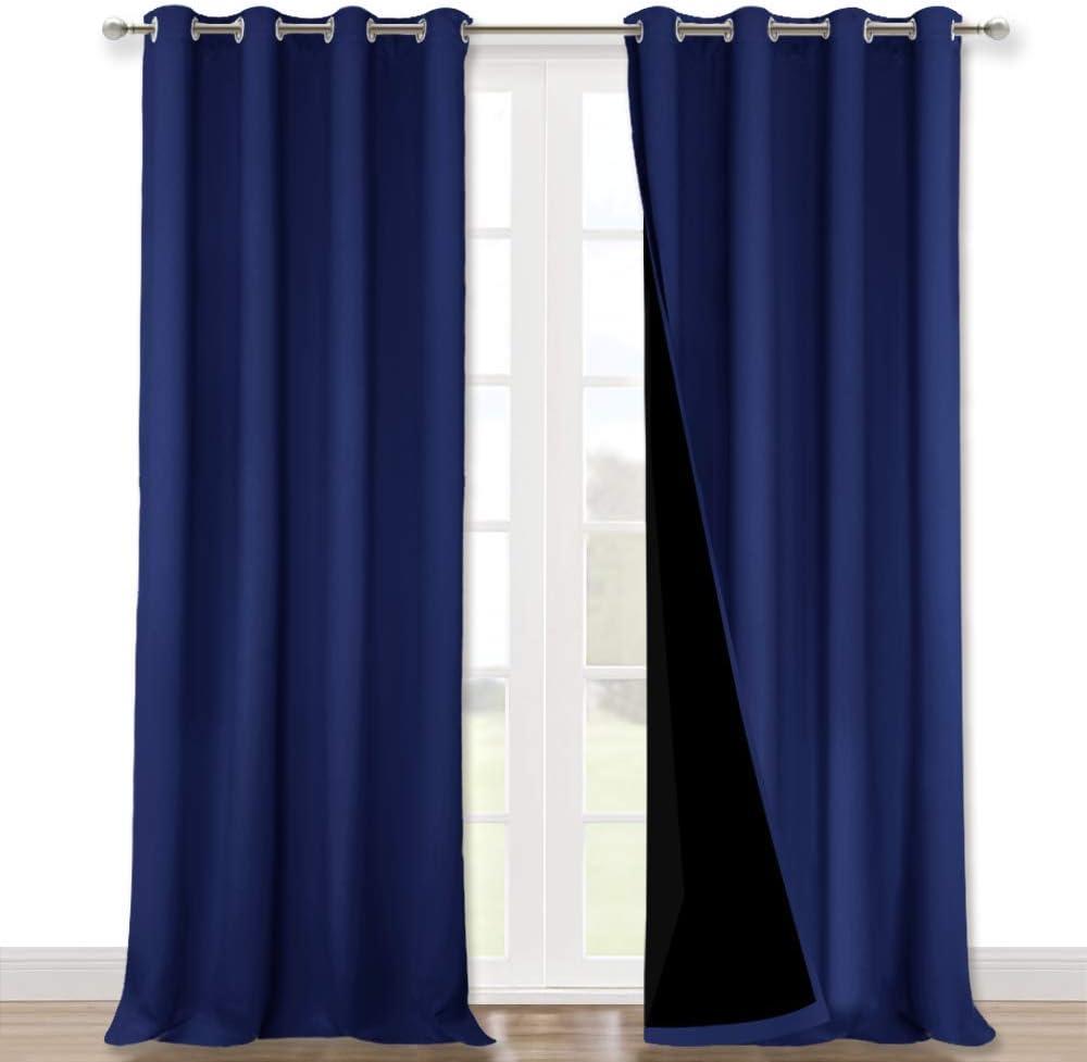 NICETOWN 100% Blackout Blinds, Laundry Room Decor Window Treatment Curtains, Thermal Insulated Energy Smart Drapes and Draperies for Villa, Hall and Studio, Royal Blue, Set of 2, 52 inches x 95 inches