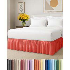 Bedskirt Queen Size Ruffle - 12 inch Drop Dust Ruffle Bed Skirt with Platform - Ultra-Soft, Easy Fit, Premium Hotel Quality - Wrinkle, Fade & Shrink Resistant - for Women, Men, Kids and Teens - Coral