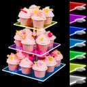 Cupcake Stand - 3 Tier Cupcake Tower with Rechargeable Light- Acrylic Cupcake Holder for 24 Cupcakes-7 Color Cupcake Display Stand- Clear Dessert Display Stand for Party