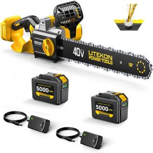 LITEKON 40V 16-Inch Cordless Chainsaw, Brushless Electric Chain Saws with 25.0Ah Batteries & Charger, 2800W Battery Powered Auto-Oiling Electric Saw for Tree Trimming, Wood Cutting, Yard Work