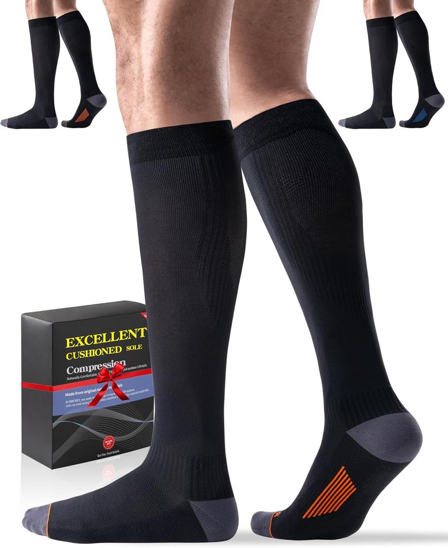 3 Pairs Easy On/Off Compression Socks - 15-20 mmHg Moderate Support Socks with Cushioned Sole and Seamless Toe (Large-X-Large)