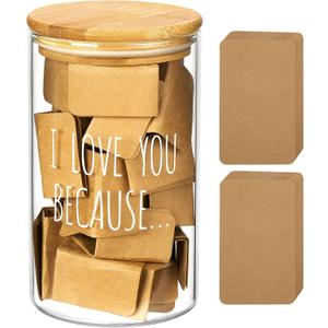 AW BRIDAL 50 Blank Love Notes Memory Jar, Anniversary Birthday Gifts for Boyfriend Girlfriend Husband Wife Mom Dad Friends, Couple Gifts Love You Because Jar for Engagement Bridal Wedding Registry (Glasses)