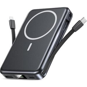 Magnetic Portable Charger, 5 in 1 Power Bank, 10000mAh Portable Charger with Built in Cable, USB-C Fast Charging for Magsafe Battery Pack Compatible with iPhone 16/15/14/13 Pro/Pro Max, Samsung Series