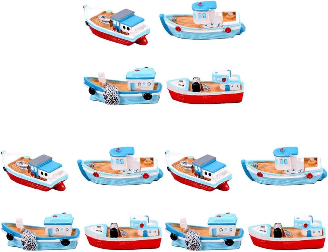 NUOBESTY Miniature Fishing Boat Models 12 Pcs Mediterranean Style Resin Boat Decorations for Dollhouse Ocean Decor Table Centerpiece Kids Toys