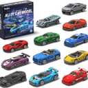 1:64 Scale Die-Cast Metal Toy Cars 12-Pack Vehicles Set, Includes Pickup, Racing Cars, Sports Cars for Display or Play, Great Gift for Kids Age 3 Years and Up (12 Pack)