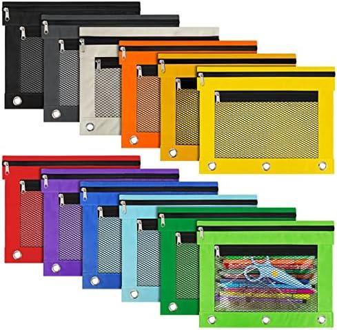 IKAYAS 12 Pack Pencil Pouch for 3 Ring Binder bulk Binder Pencil Pouch with Zipper, Pencil Pouches Pencil Bags for Classroom bulk Pencil Box Pencil Case for Storing School Students Teacher Supplies