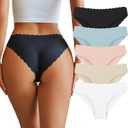 VKME Cotton Underwear for Women Seamless No Show Bikini Breathable Hipster Wavy Sides Invisibles Cheeky Panties 5 Pack (S)