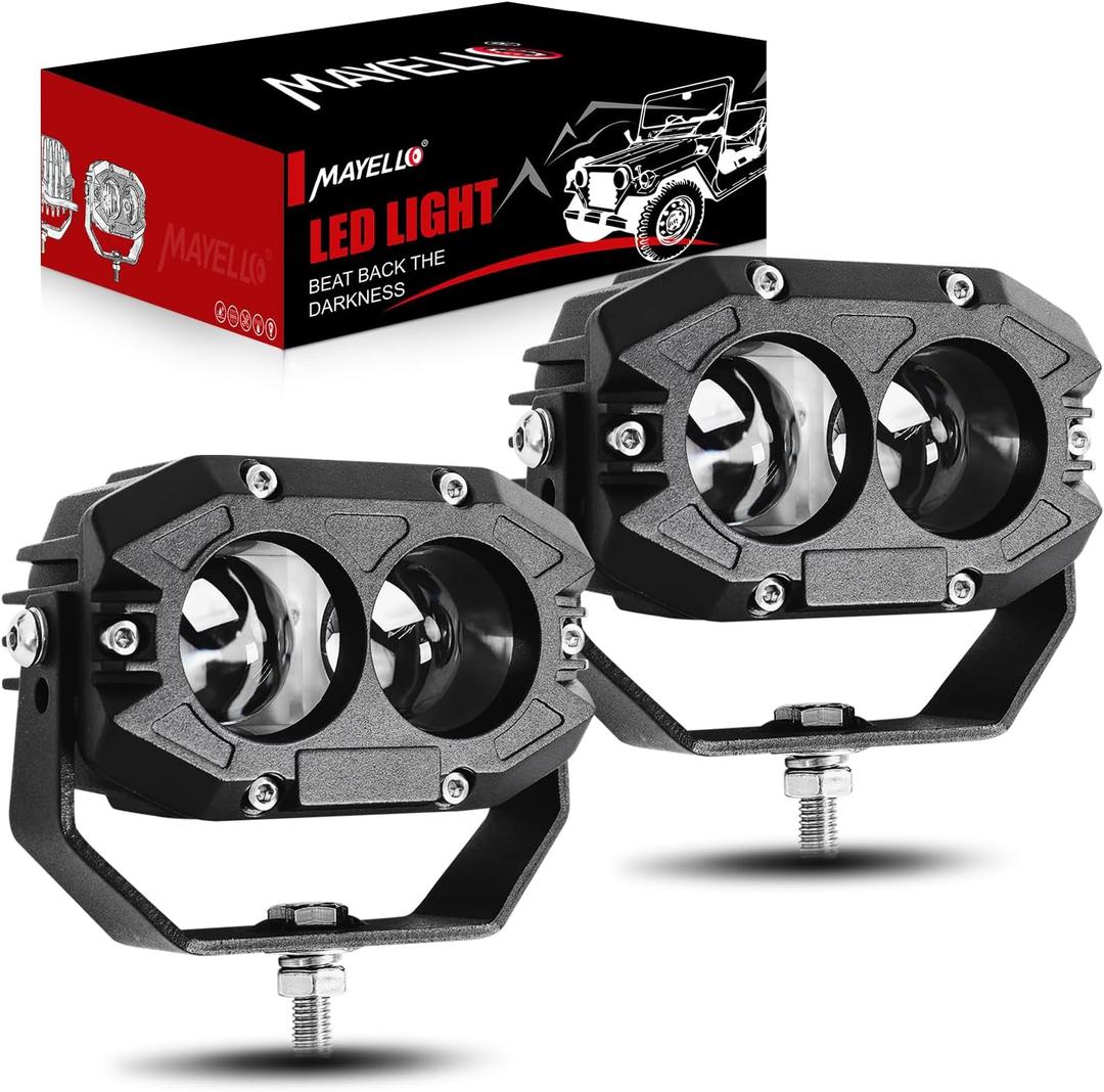 MAYELLO 4 Inch Square LED Pods - 60W White Spot Beam Off Road & Fog Lights - 6500K 10000LM IP68 - Compatible with Jeep Wrangler, Truck, Pickup, ATV, UTV, SUV, Car, Boat
