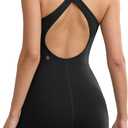 Womens Yoga Jumpsuits Workout One Piece Rompers with Pockets Bodycon Backless Bodysuits Padded (X-Large, Black)