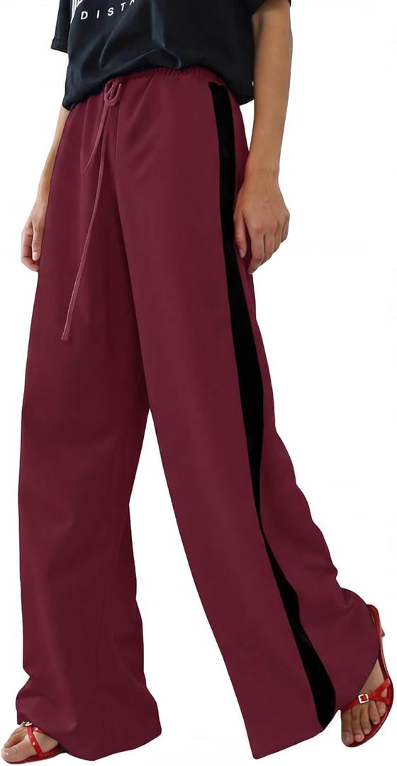 Rapbin Women's Leopard Wide Leg Pants Casual Side Striped High Waisted Palazzo Trousers with Pockets Summer 2026 XL
