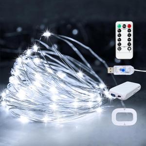 1Pack USB Plug in Fairy String Lights,16ft 50 LED Copper with Remote and Timer, 8 Modes Waterproof Twinkle String Lights Battery Powered for Bedroom Indoor Party Wedding Christmas Decoration (White)