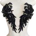 1 Pair Handmade Beaded Crystal Patches Bodice Lace DIY Applique Patches Accessory for Dress Clothes 35X12cm (Black)