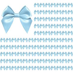 100 PCS Bows for Gift Wrapping, 2.75" Satin Ribbon Bows with Double-Sided Tape, Small Bows for Crafts, Bow Decor, Mini Bows Decorations for Party Baby Shower Birthday Wedding (Blue)