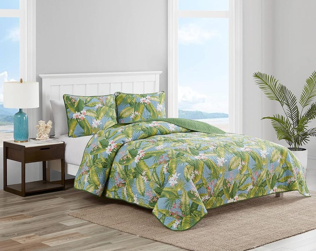 Tommy Bahama - King Quilt Set, Reversible Cotton Bedding with Matching Shams, Coastal Bedding Set for All Seasons (Aregada Dock Green/Sky Blue, King)