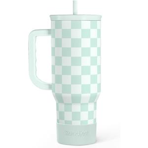 Checkered Tumbler with Handle 40oz, Mint Checker Cup Stainless Steel Insulated Tumblers Coffee Travel Mug Cups with Straw, Gifts for Women Girls Teen Birthday Christmas