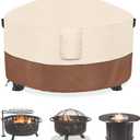Fire Pit Cover,Outdoor Heavy Duty 600D 100% Waterproof Fire Pit Cover Round,Weatherproof Firepit Covers Round 54" Dia x 24" H,Beige & Brown