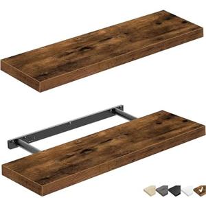 QEEIG Floating Shelves Wall Shelf 24 inches Long Farmhouse Bathroom Decor Bedroom Kitchen Living Room Wall Mounted 24 x 9 inch Set of 2, Rustic Brown (008-60BN)