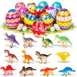 Tinabless Prefilled Easter Eggs with Dinosaur Toys, 12 Pack Easter Eggs for Kids, Easter Basket Stuffers, Egg Hunt Party Favors, Classroom Prizes for Boys and Girls