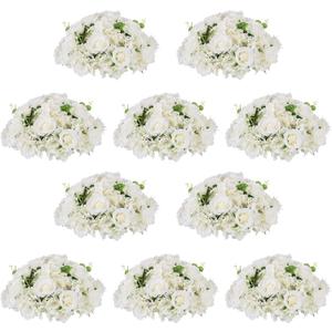NUPTIO Flower Ball Arrangement Bouquet - 10 Pcs 15.7 inch Diameter White Fake Flowers Roses Balls for Centerpieces Tables - Artificial Rose Arrangements for Wedding Centerpiece Table Decorations