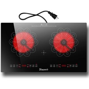2 Burner Electric Cooktop - 24 Inch Electric Stove Built-in(23"x13") and Countertop(24"x14"), Two Burner Ceramic Cook Top with Child Lock, Timer, Sensor Touch Control, 110V Plug in