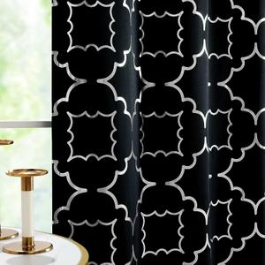 Black Blackout Curtain Panels for Bedroom 84" Silver Foil Moroccan Metallic Print Energy Efficient Drapes for Bedroom Living Room, Thermal Insulated Window Treatments Grommet Top 2 Panels (52"W x 84"L (Pack of 2), Silver/Black)