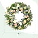 22 Inch Spring Easter Green Leaves Wreath for Front Door, Easter Bunny Wild Flower Eggs Wreath for Home Decoration, Rustic Farmhouse Lamb Ears Floral for Home
