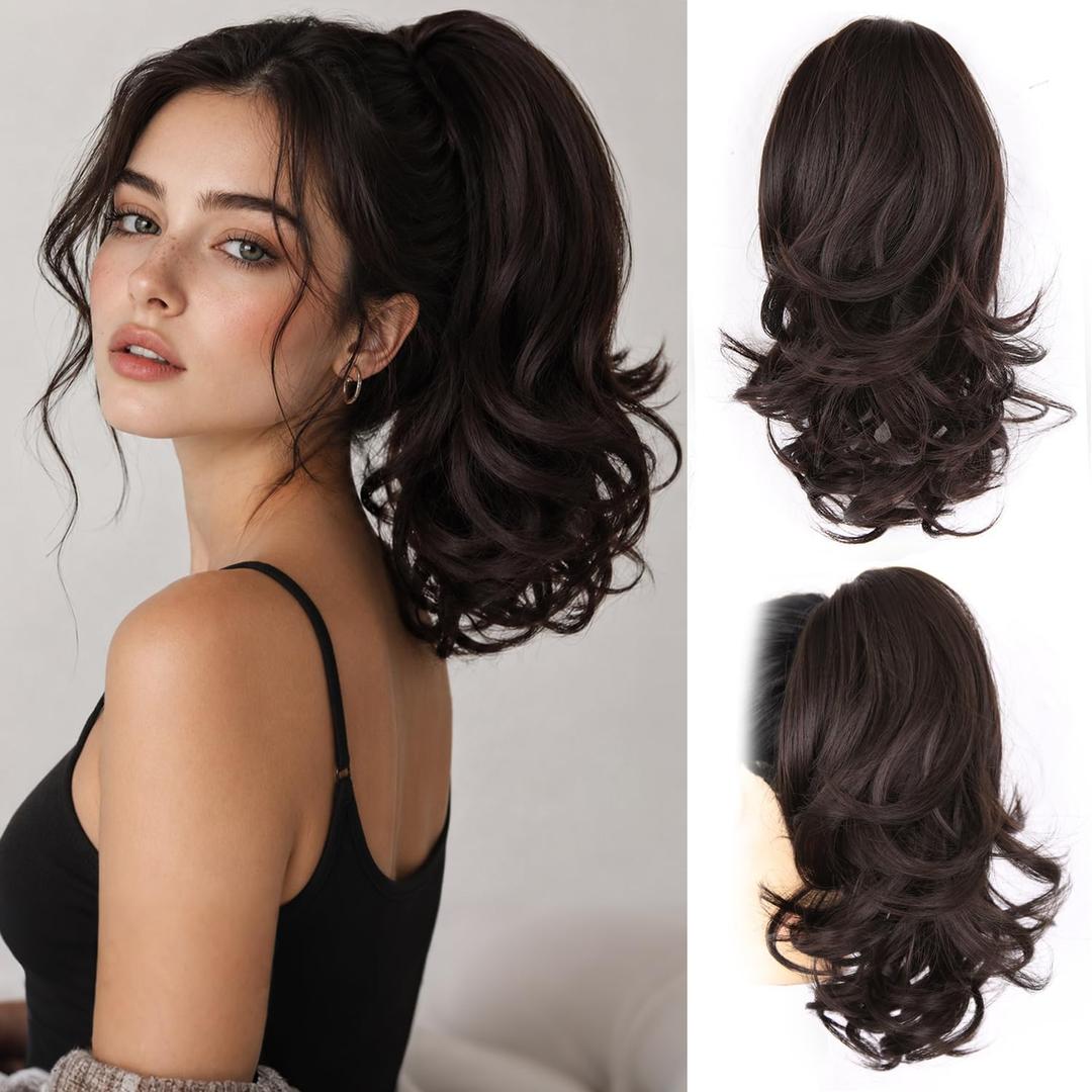 ZQIAN BEAUTY Clip in Ponytail for Women - 14 Inch Curly Ponytail Extension, Wavy Pony Tails Hair Extensions, Synthetic Hair Extensions Ponytail, Natural Hair Pieces for Women
 8/33A#
