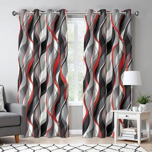 weesire Red and Black Curtains Modern Striped Decorative 50% Light Blocking Darkening Grommet Red Curtain for Living Room Villa, Bedroom Gray and Red 2 Panels Set, 52x84 Inches
