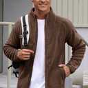 Men's Polar Fleece Jacket Warm Soft Midweight Full Zip Sweatshirt (S-XXL) (Brown, XL)