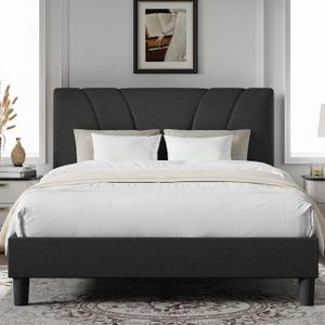 Novilla King Size Bed Frame with Adjustable Headboard Platform King Bed Frame Linen Fabric Upholstered Headboard, No Box Spring Needed, Noise-Free, Wooden Slats Support, Easy Assembly, Dark Grey
