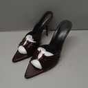Goolita Open Pointed Toe Mule Heels For Women Slip On Stiletto Heels Ruched Heeled Sandals Sexy Backless Party Heeled Slide Sandals, Burgundy (US 7.5)