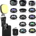 Godefa Phone Camera Lens Kit, 14 in 1 Lenses with Selfie Light for iPhone 14 13 12 11 Xs X Pro Samsung and Other Andriod Smartphone, Universal Clip on Wide Angle+Macro+ Fisheye Camera Lenses
