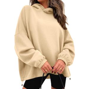 KIRUNDO Hoodies For Women 2026 Fall Fashion Hooded Oversized Sweatshirt Long Sleeve Fleece Pullover Trendy Winter Clothes (Large, Apricot)