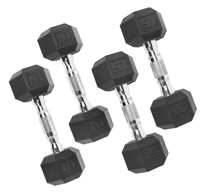 CAP Rubber Coated Dumbbell Weight Set of 2 Pairs. 10 Lbs and 15 LBs