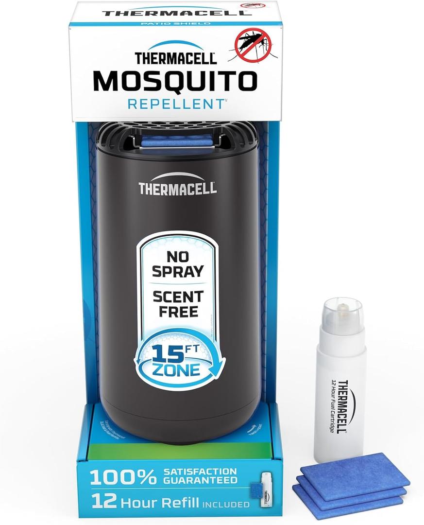 Thermacell Patio Shield Mosquito Repeller; Highly Effective Mosquito Repellent for Patio; No Candles or Flames, DEET-Free, Scent-Free, Bug Spray Alternative; Includes 12-Hour Refill (Graphite)