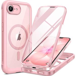 Miracase for iPhone 17e Case & iPhone 16e Case, Full-Body Phone with Built-in Glass Screen Protector, [Magnetic with MagSafe] Military Drop Proof 17 E/ 16 E Cover Bumper 6.1 inch, Pink