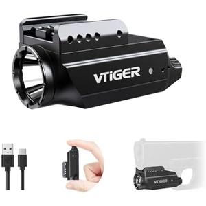 VTIGER PL1 Mini Powerful Compact Pistol Light, 1000 Lumens 984 FT Rechargeable Weapon Handgun Lights, Small Adjustable Rail-Mounted LED Tactical Flashlights for GL/1913 Picatinny Rail, IPX6