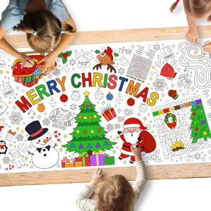 Gatherfun Christmas Decorations - Versatile 31.5 x 72 Inches Activity Poster, Merry Christmas Party Coloring Banner/Table Cover for School Parties and Special Events