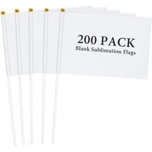 200 Pcs Mini Sublimation Flags - White, Plain, DIY Color Flags on Sticks for Parades, Birthdays, Weddings & Celebrations