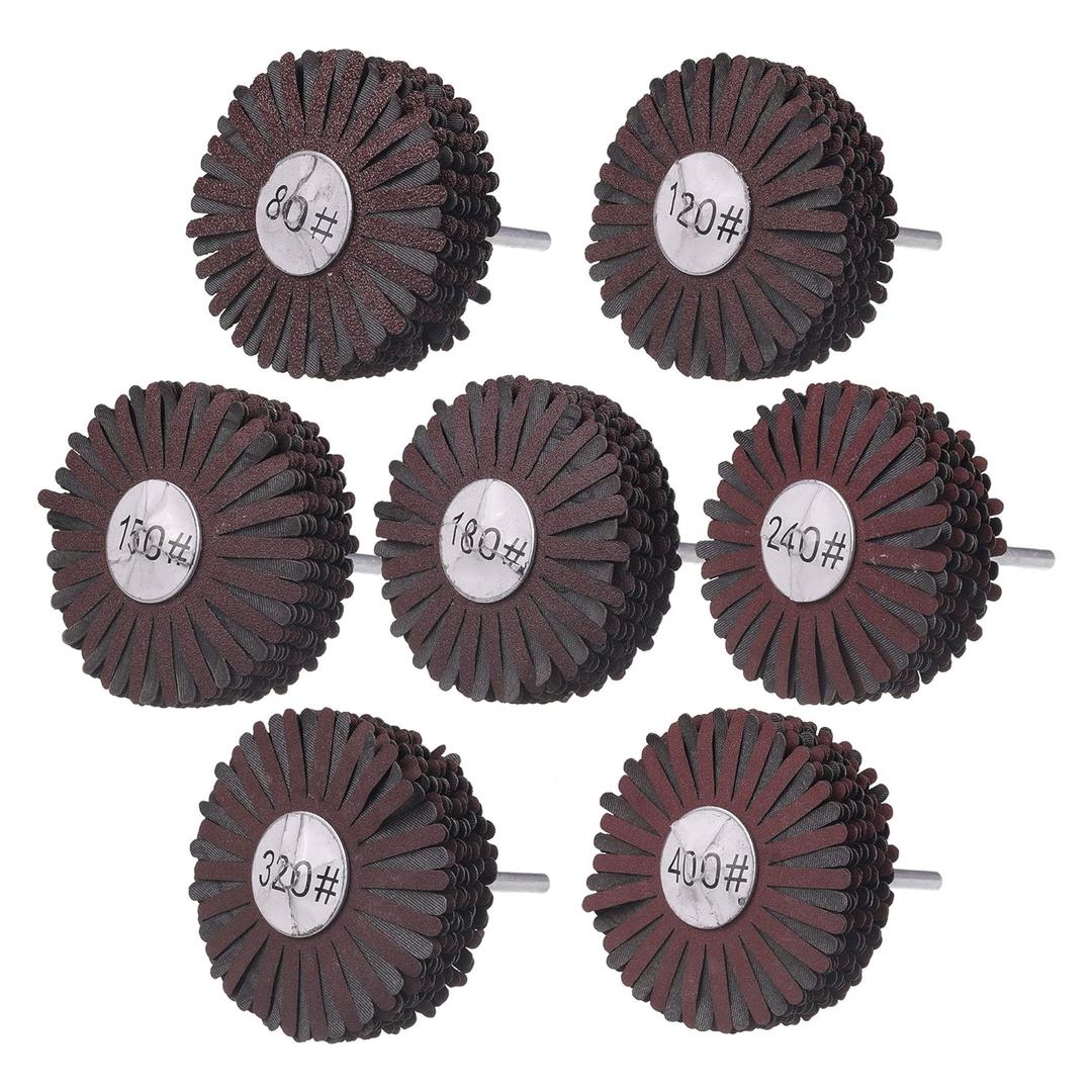 Rocaris 7 Pack Abrasive Cloth Flap Wheel 1/4-Inch Shank for Woodworking Root Carving Furniture Polishing 80, 120, 150, 180, 240, 320, 400 Grit