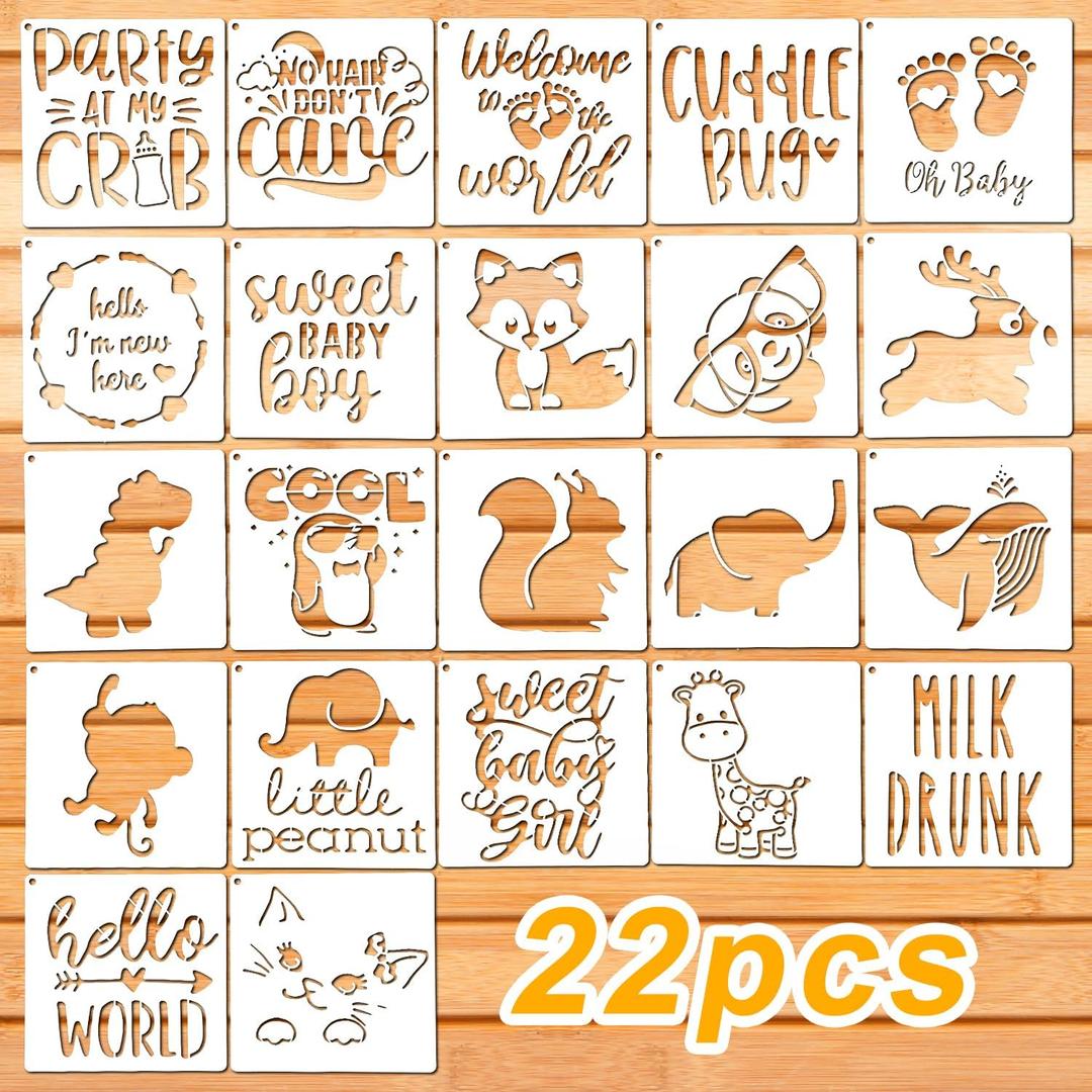 2 x 22pcs Baby Shower Stencils for Painting on Fabric, Onesies, Bib, Bodysuit, Bag, Shirt, Shoes