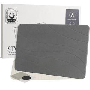 Stone Bath Mat, Quick Drying Bath Mat for Bathroom, Diatomaceous Earth Mat, Quick Dry Shower Mat, Fast Absorbent, Elegant Design, Easy to Clean - Grey 23.615.35, 1'3" x 1'11"