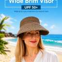 Women's Wide Brim Sun Hat Straw Sun Visor Hat, Natural Straw, Visor Cap UPF 50 Protection, Foldable Beach Hat with Ponytail (Brown)
