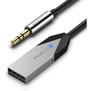 PALOVUE Bluetooth Aux Adapter, Audio Car Kit USB Adaptor with 3.5mm Jack for Car Music Streaming and Calling or Home Stereo, Built-in Microphone (Silver)