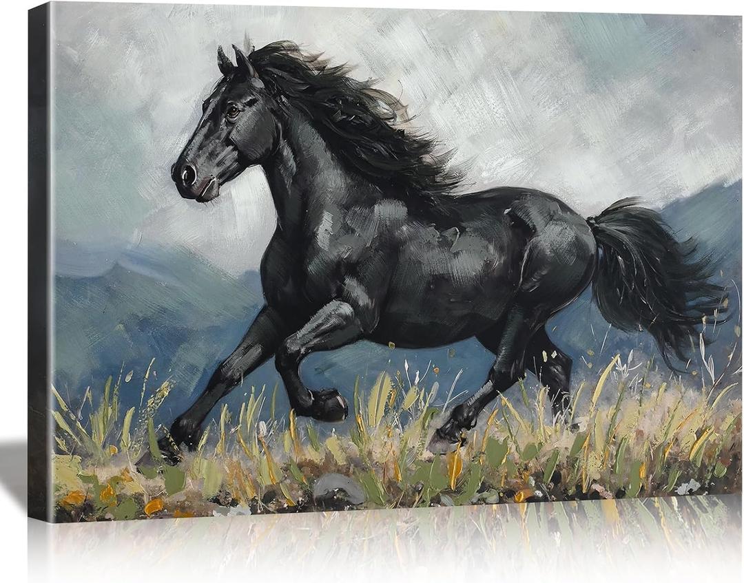 DRLWGTY Farmhouse Rustic Horse Canvas Wall Art, Rustic Animal Picture Prints, Vintage Wall Decor for Living Room Bedroom Kitchen Bathroom Office, 24*36 in
