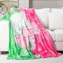 Hahafelt 50*60'' Witch Throw Blanket Pink and Green Vintage Flannel Blanket Musical Witch Princess Castle and Bow Party Decoration Birthday Gifts for BFF Couples Movie Night Bedding Sofa Picnic Stuff